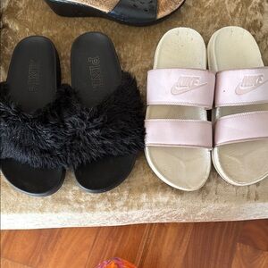 Nike Pink and Cream Slide Sandals